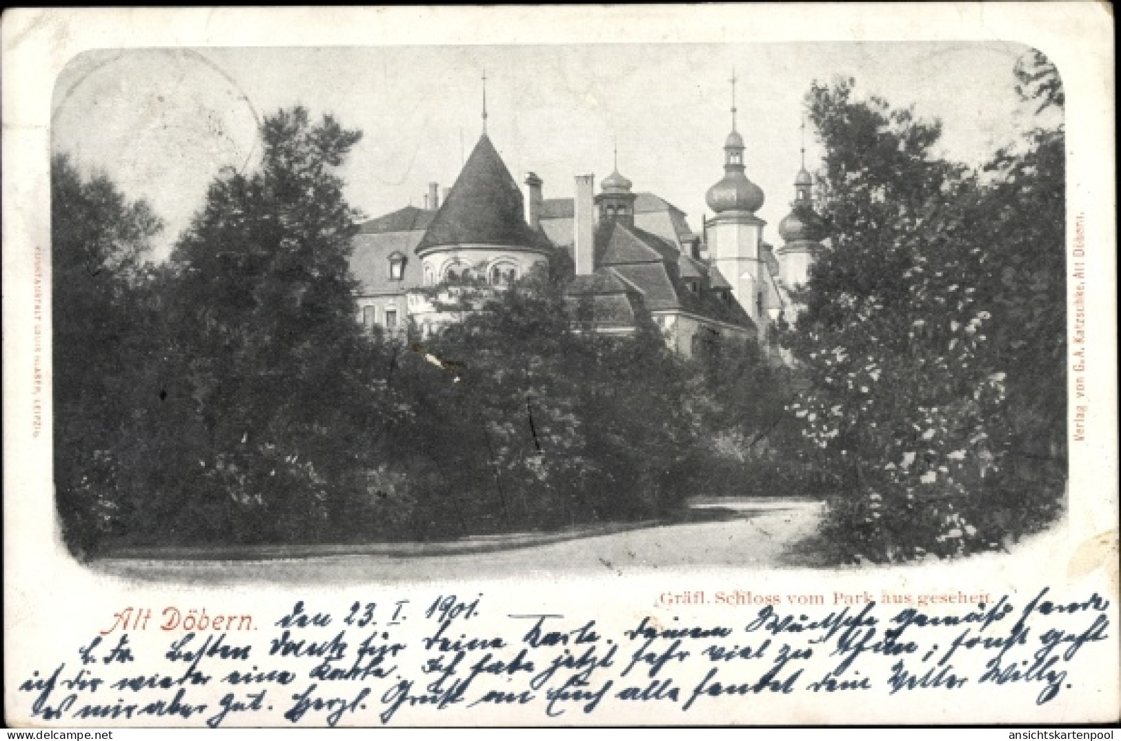 CPA Alt Döbern Altdöbern Niederlausitz, Gräfl. Schloss vom Park aus gesehen