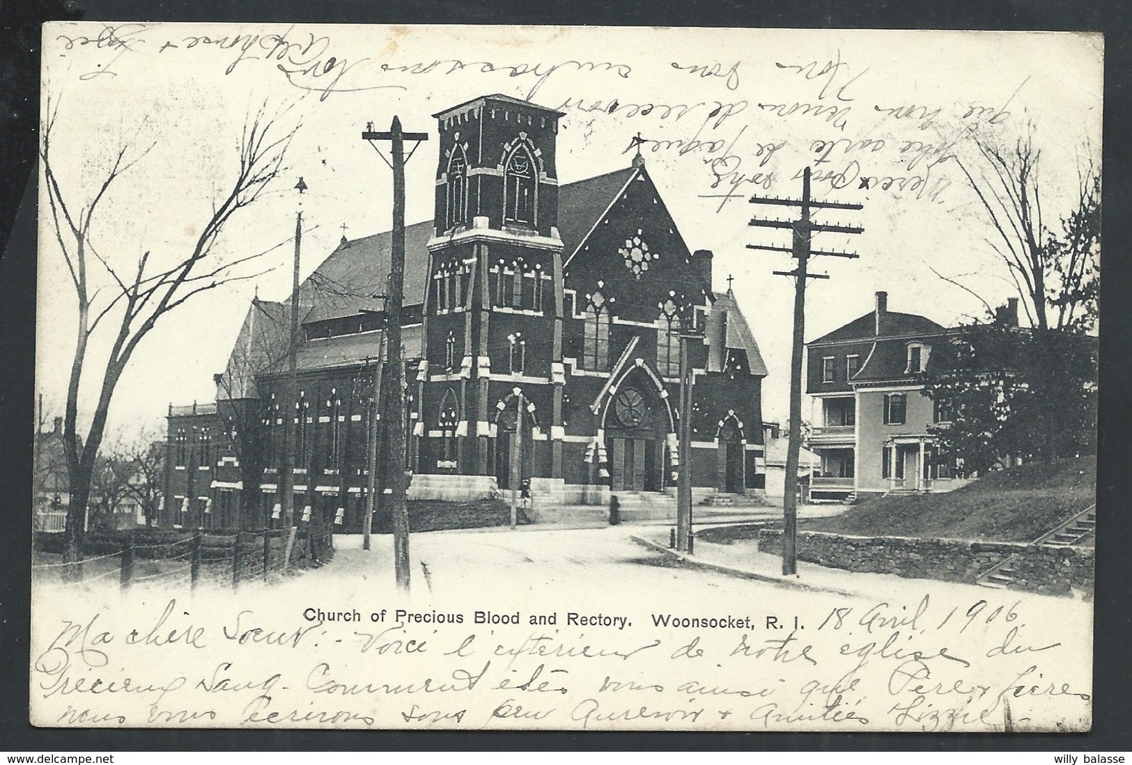 +++ CPA - Amérique - Etats Unis - WOONSOCKET - Church of Precious Blood and Rectory   //