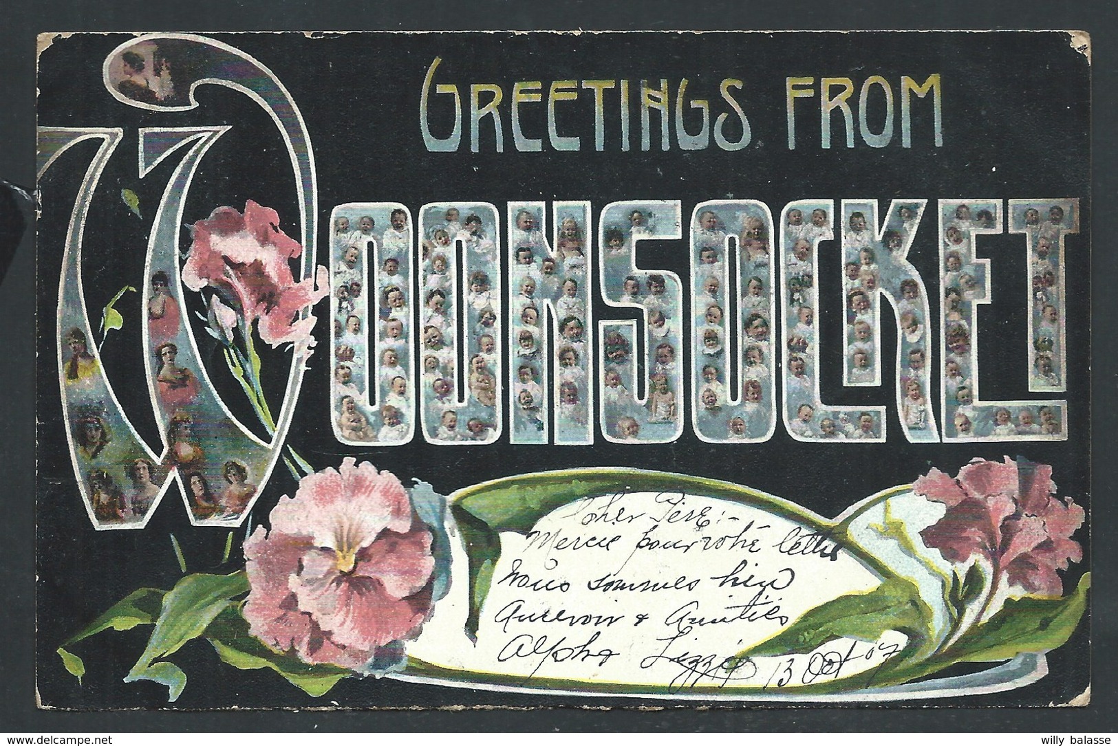 +++ CPA - Amérique - USA - Etats Unis - Rhode Island - Greetings from WOONSOCKET - Fantasy card    //