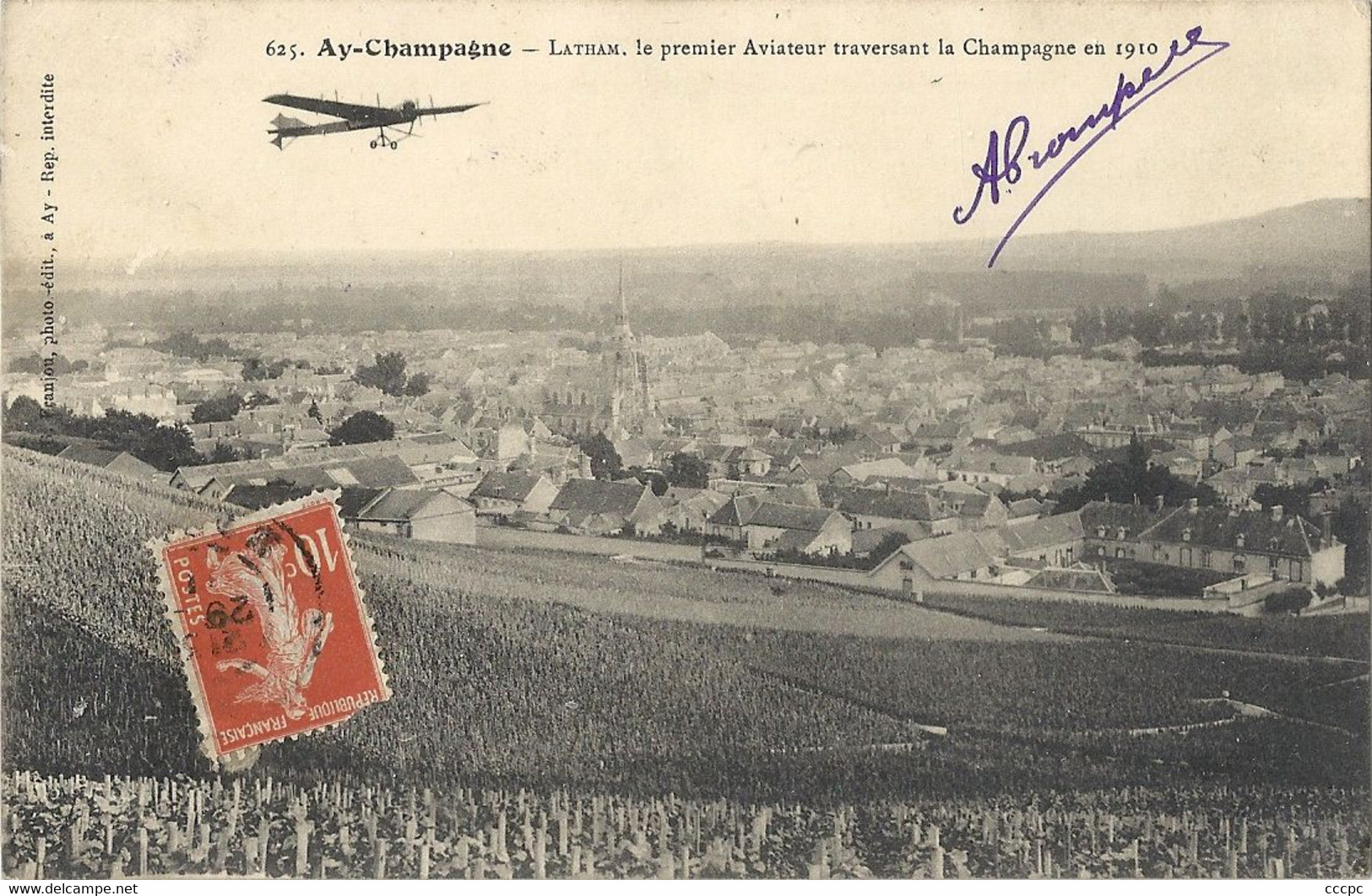 CPA AY - Champagne Latham le Premier Aviateur traversant la Champagne en 1910