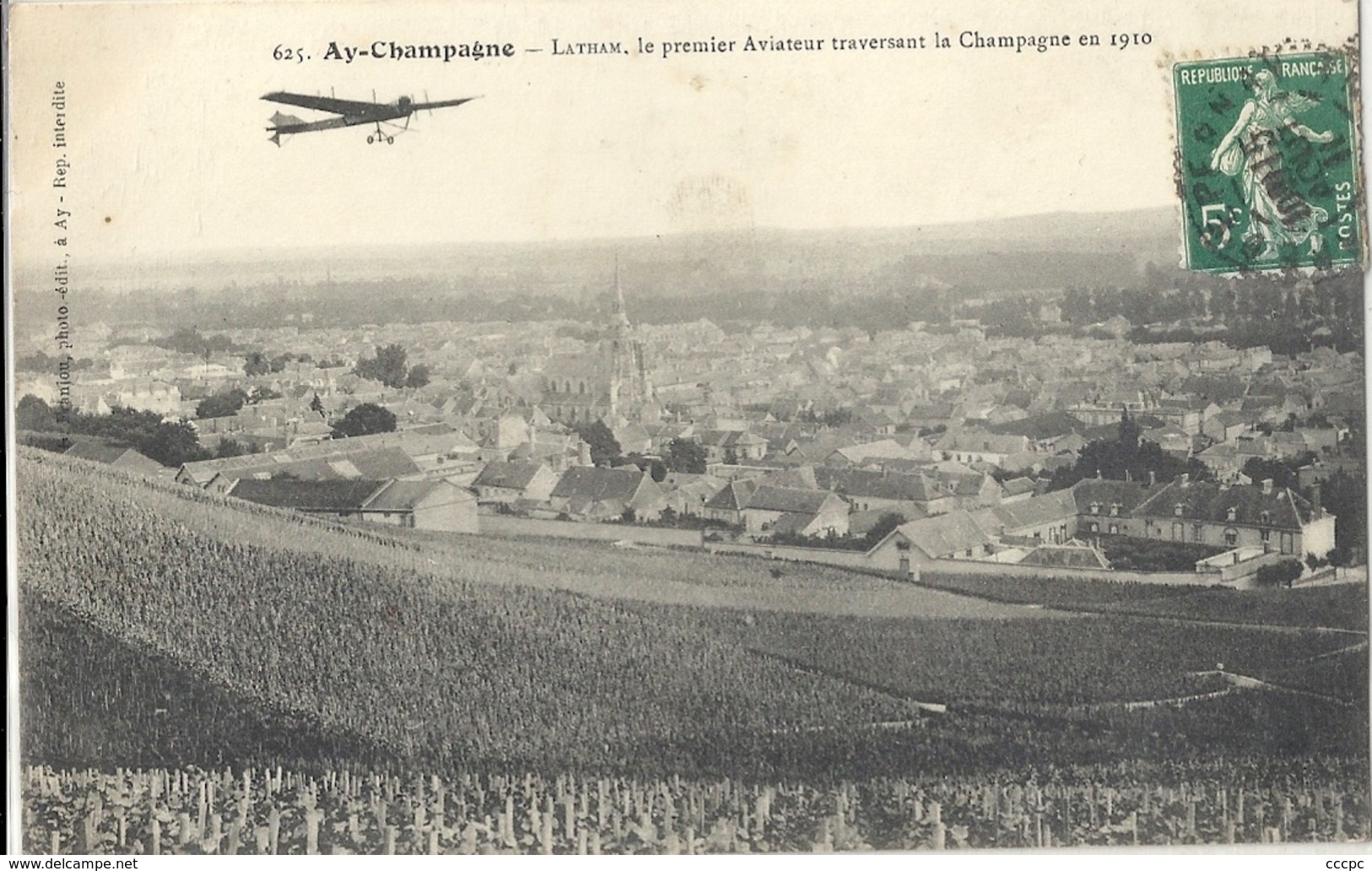 CPA  Ay Champagne Latham le premier aviateur traversant la Champagne en 1910 - Avion - Aviation