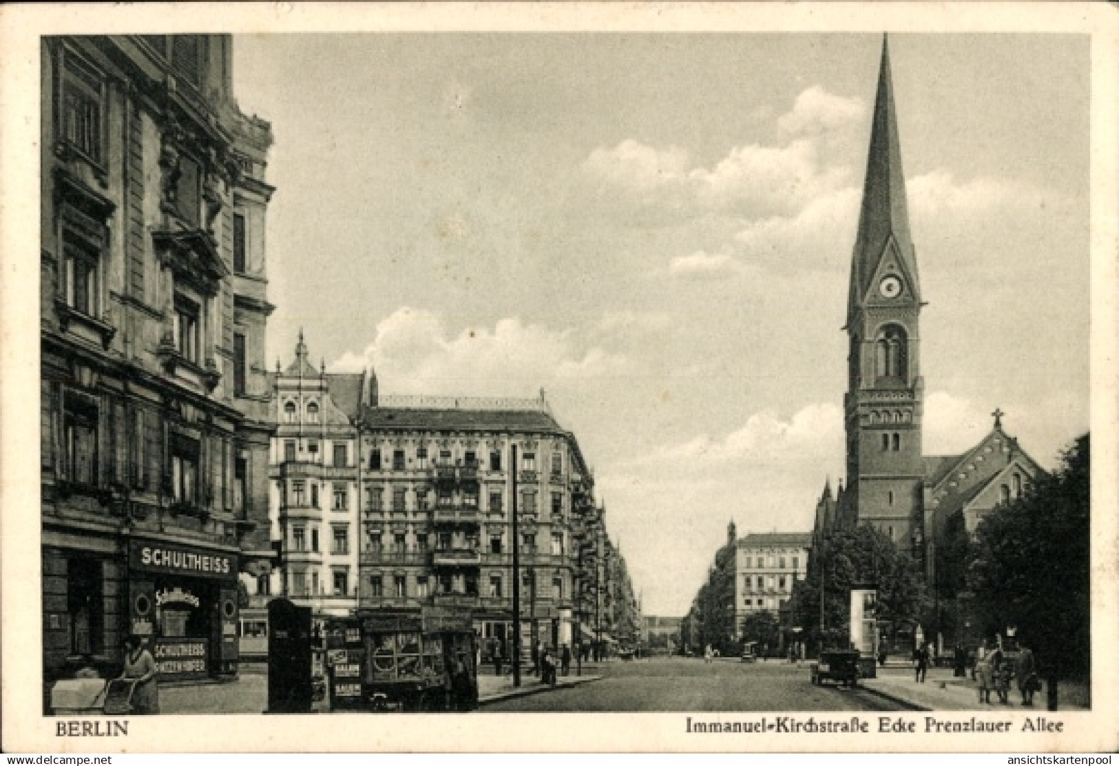 CPA Berlin Prenzlauer Berg, Immanuelkirche, Immanuel-Kirch-Straße, Prenzlauer Allee, Kiosk