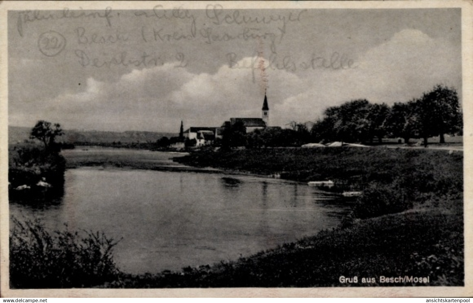 CPA Besch Perl an der Mosel, Teilansicht, Kirche