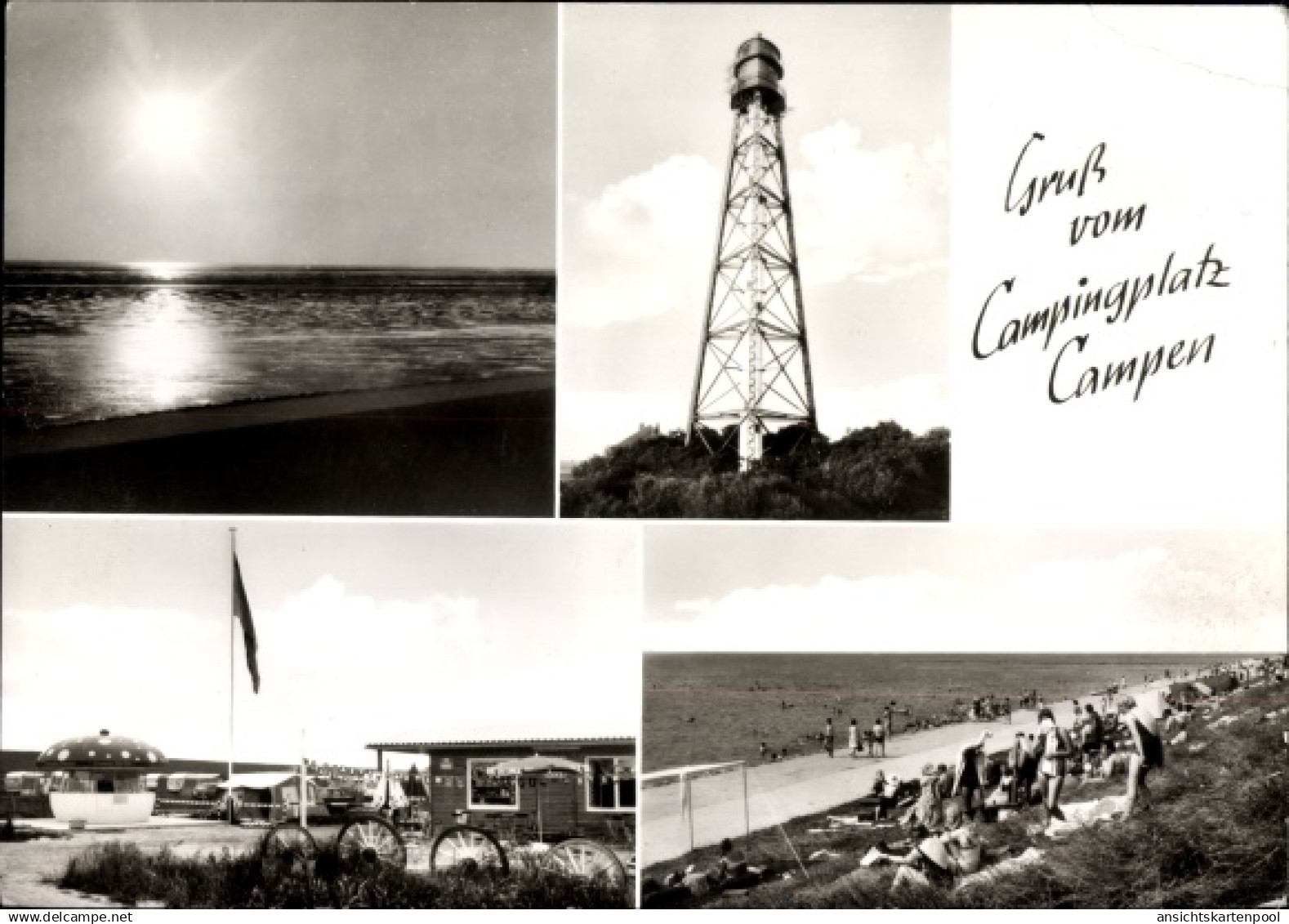 CPA Campen Krummhörn in Ostfriesland, Campingplatz, Strand, Leuchtturm