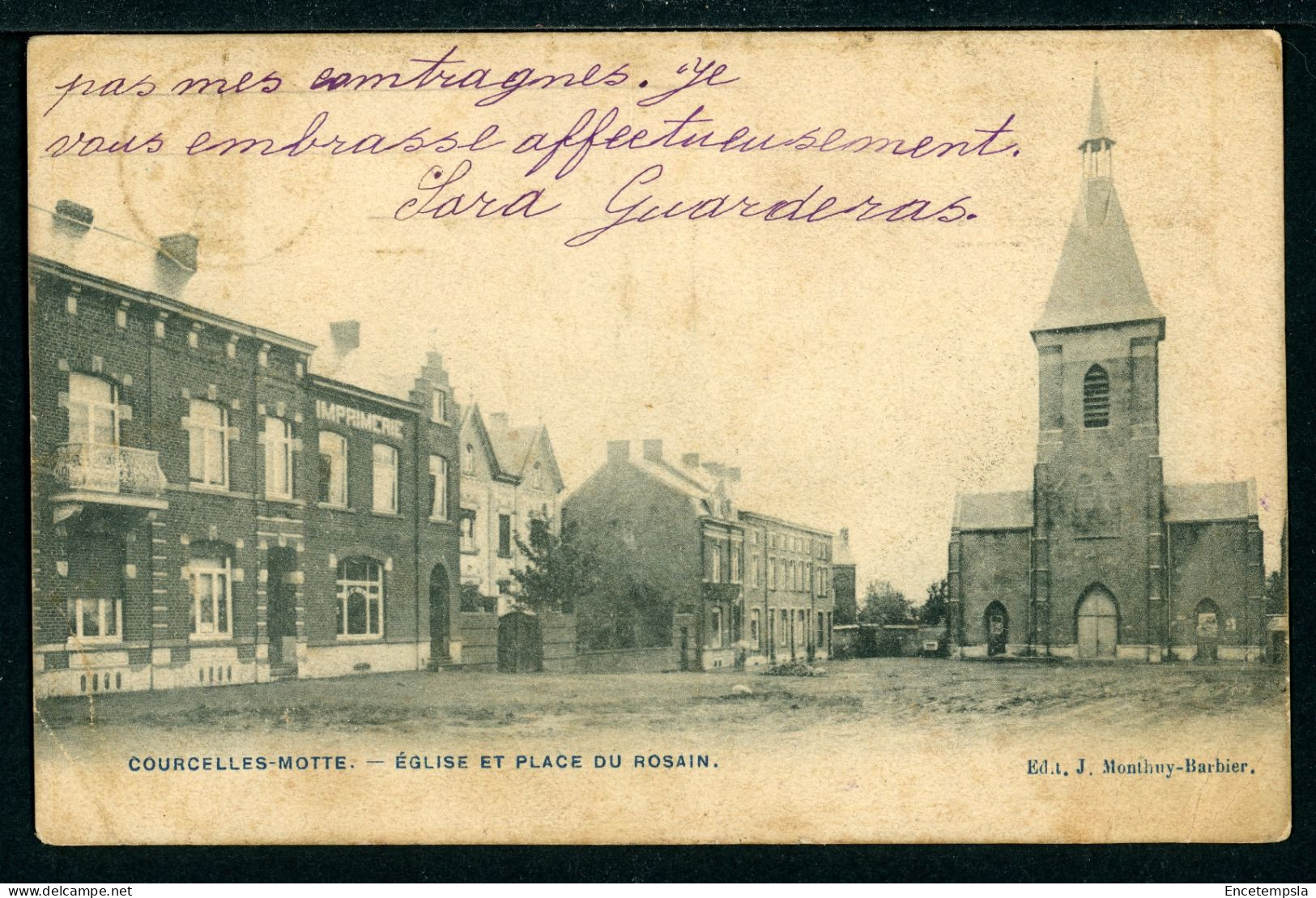 CPA - Carte Postale - Belgique - Courcelles - Motte - Eglise et Place du Rosain - 1907 (CP22599OK)