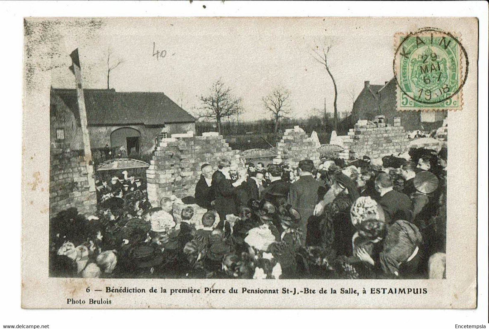 CPA-Carte Postale-Belgique-Estaimpuis- Bénédiction de la première pierre du Pensionnat St J. de la Salle 1908-VM21619dg