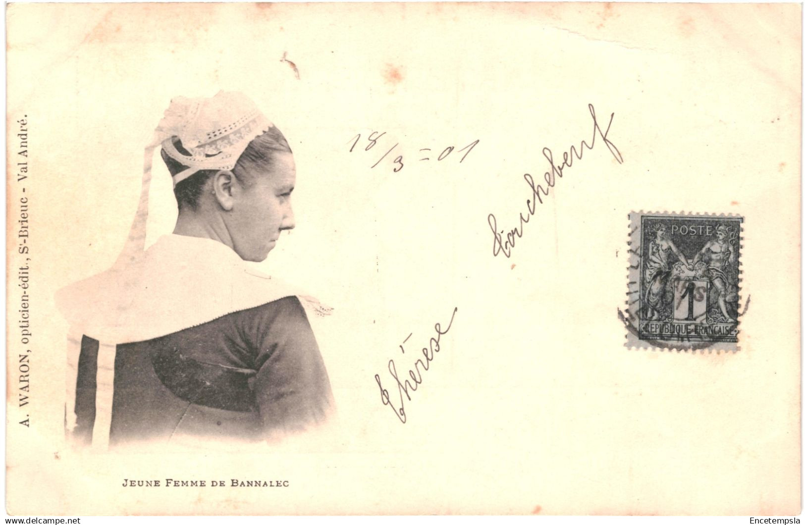 CPA Carte postale  France   Bannalec Jeune femme de Bannalec  avec sa coiffe 1901  VM84703ok