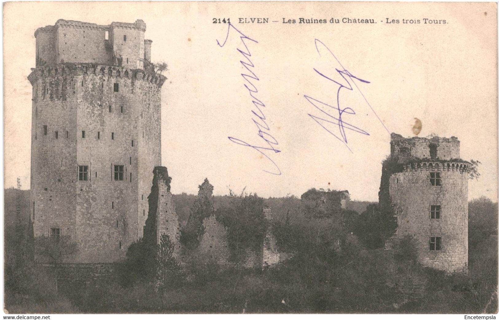 CPA Carte Postale France Elven Ruines du Château Les trois tours 1906  VM56765