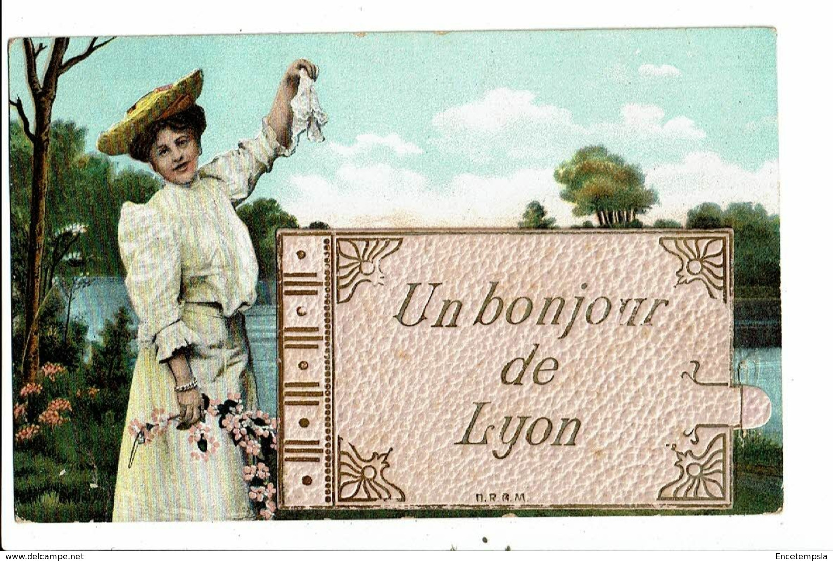 CPA-Carte Postale-France-Un bonjour de Lyon avec un petit livret collé contenant 4 vues de Lyon  VM19656