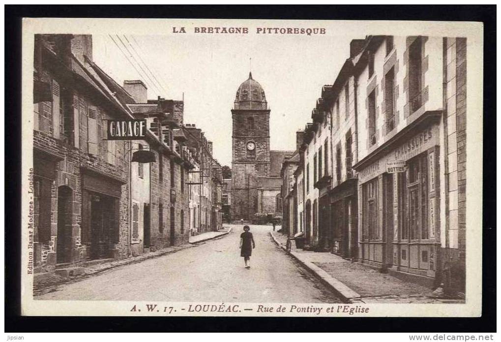 Cpa du 22 Loudéac rue de Pontivy et l' Eglise V7b