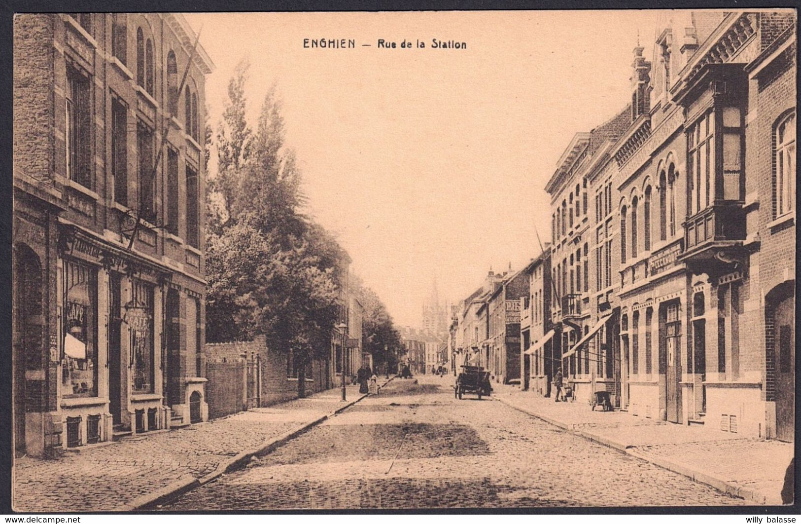 +++ CPA - ENGHIEN - EDINGEN - Rue de la Station - Café   //