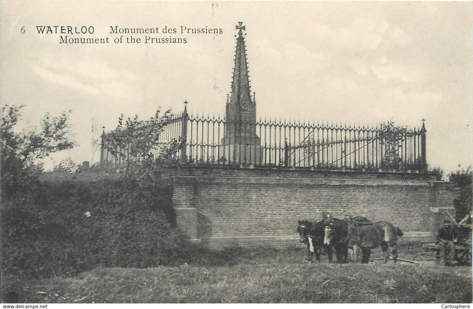 CPA Europe > Belgique > Brabant wallon > Waterloo Monument des Prussiens Militaria Chevaux