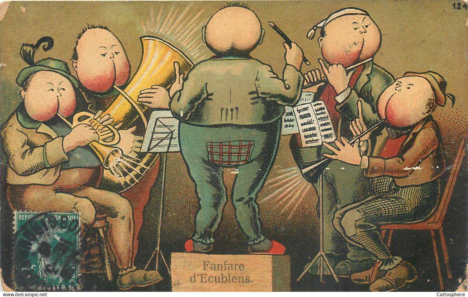 CPA FANFARE D'ECUBLENS ILLUSTRATEUR HUMOUR SURREALISME ORCHESTRE MUSIQUE SUISSE Etat