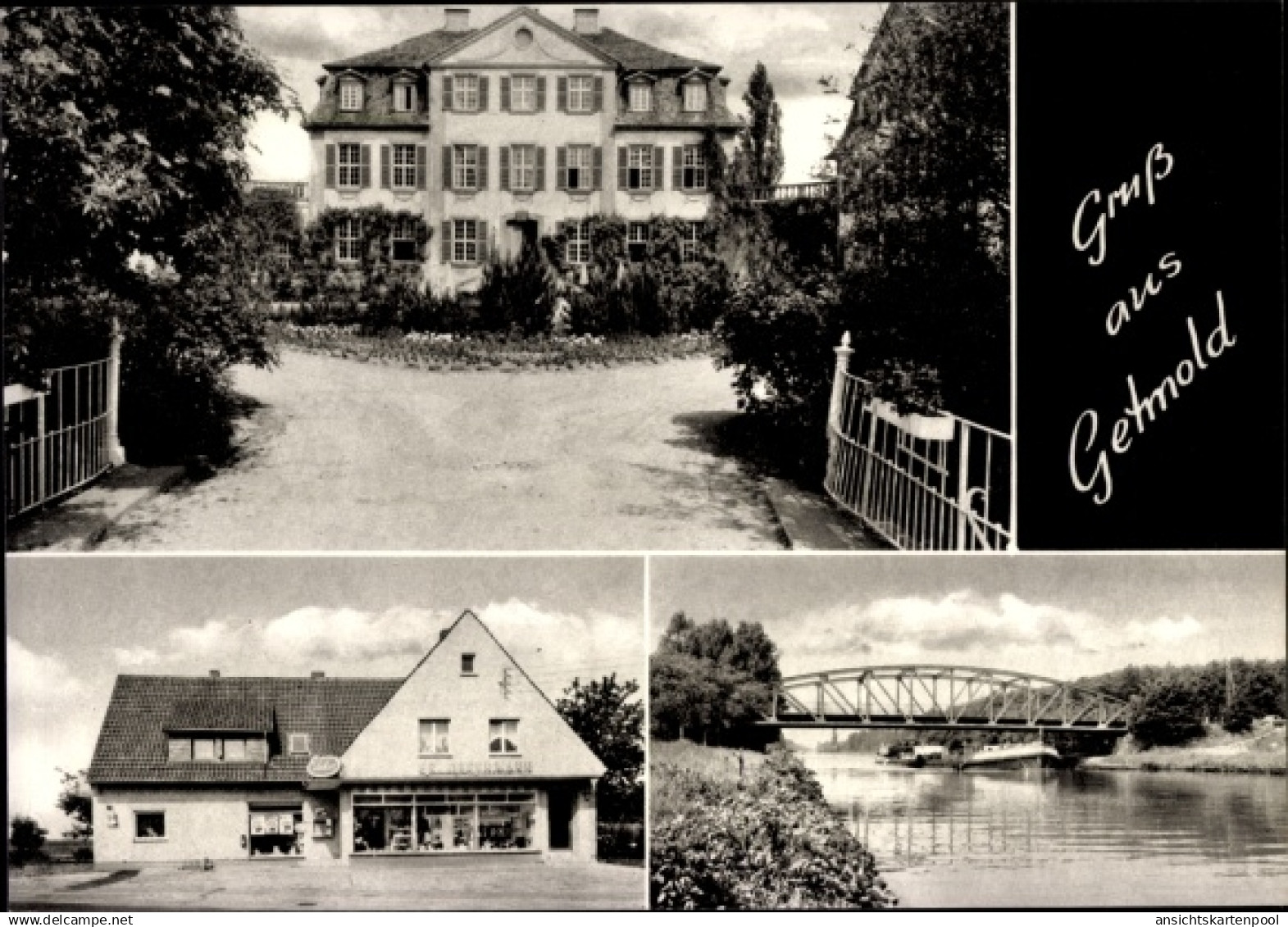 CPA Getmold Preußisch Oldendorf in Westfalen, Schloss, Geschäftshaus, Mittellandkanal