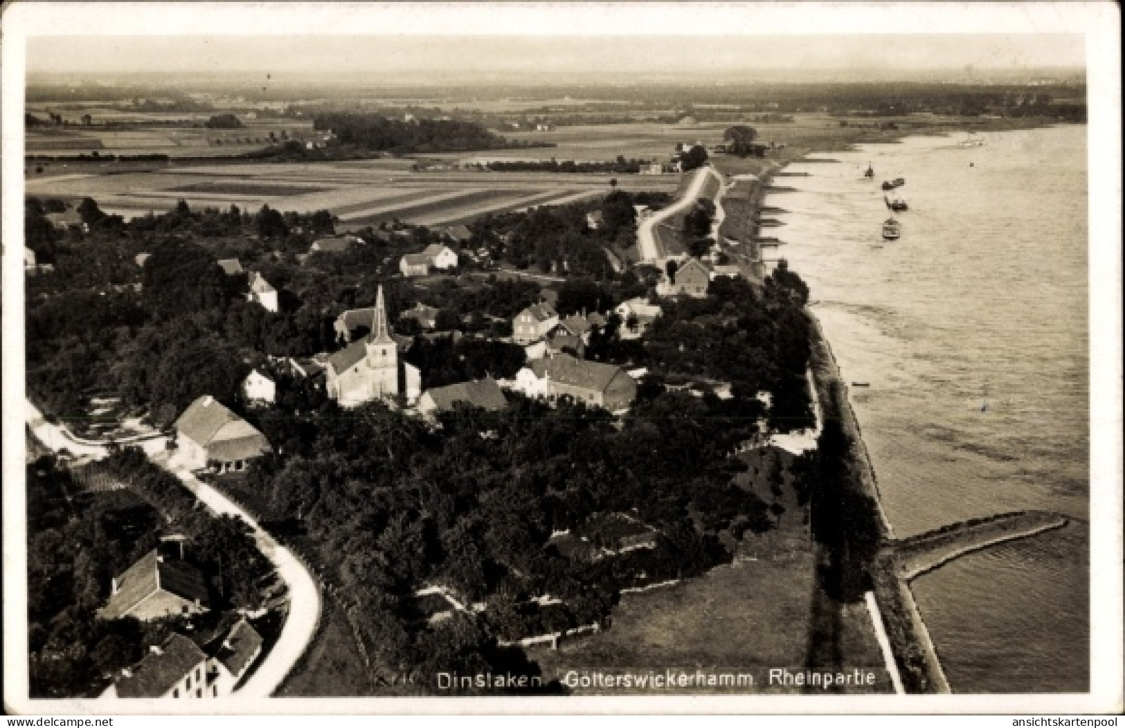 CPA Götterswickerhamm Voerde am Niederrhein, Rheinpartie, Fliegeraufnahme