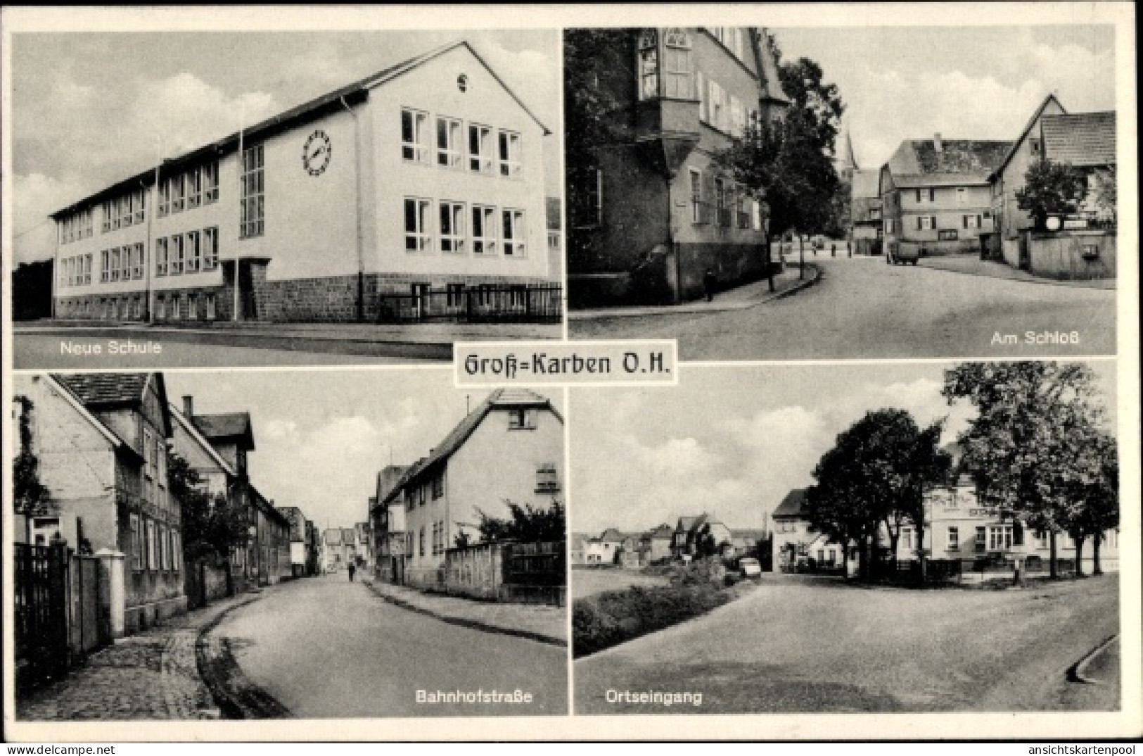 CPA Groß Karben in Hessen, Neue Schule, Am Schloss, Bahnhofstraße, Ortseingang