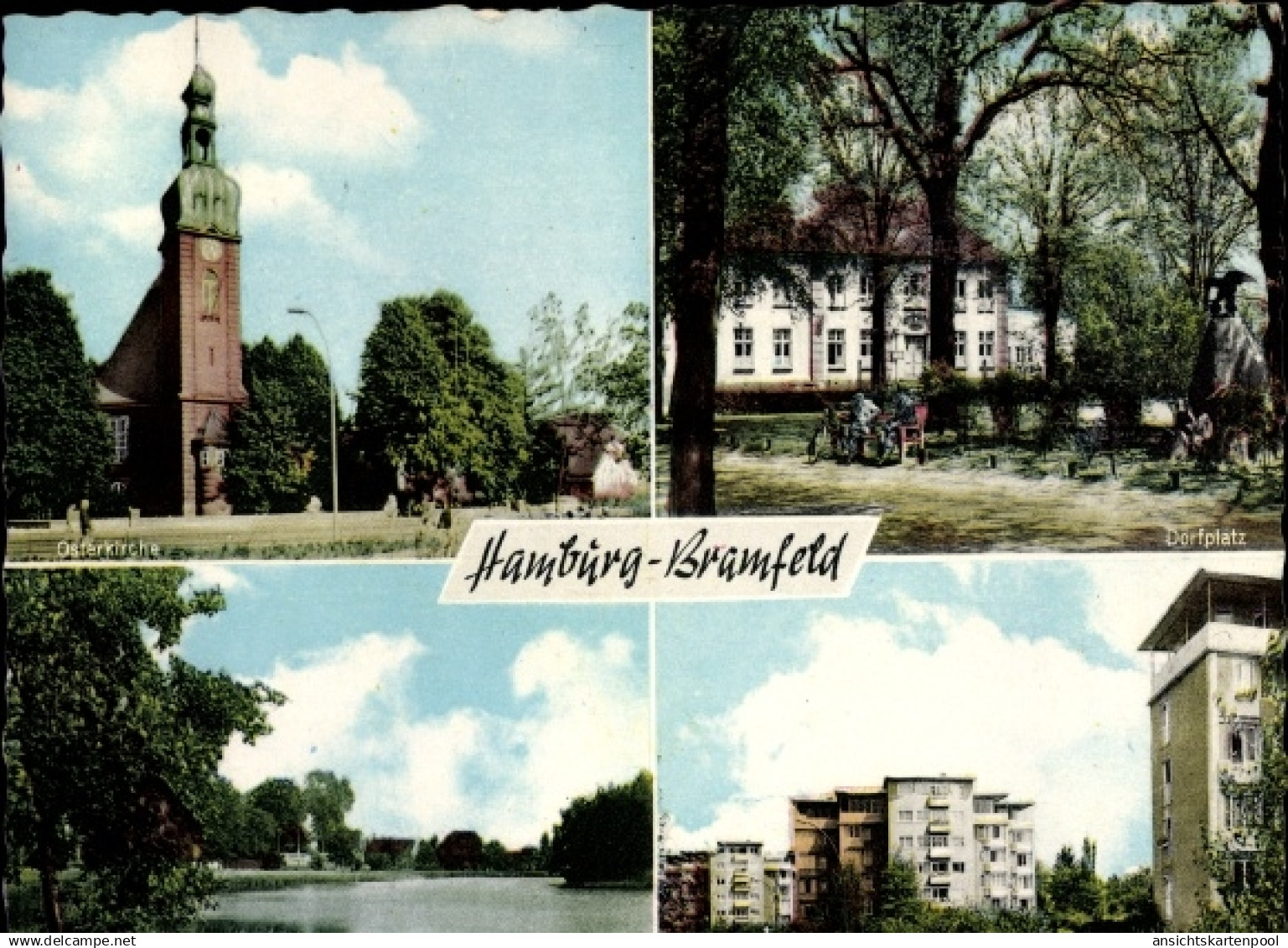 CPA Hamburg Wandsbek Bramfeld, Dorfplatz, Kirche Bramfelder See, Siedlung Hohnerkamp