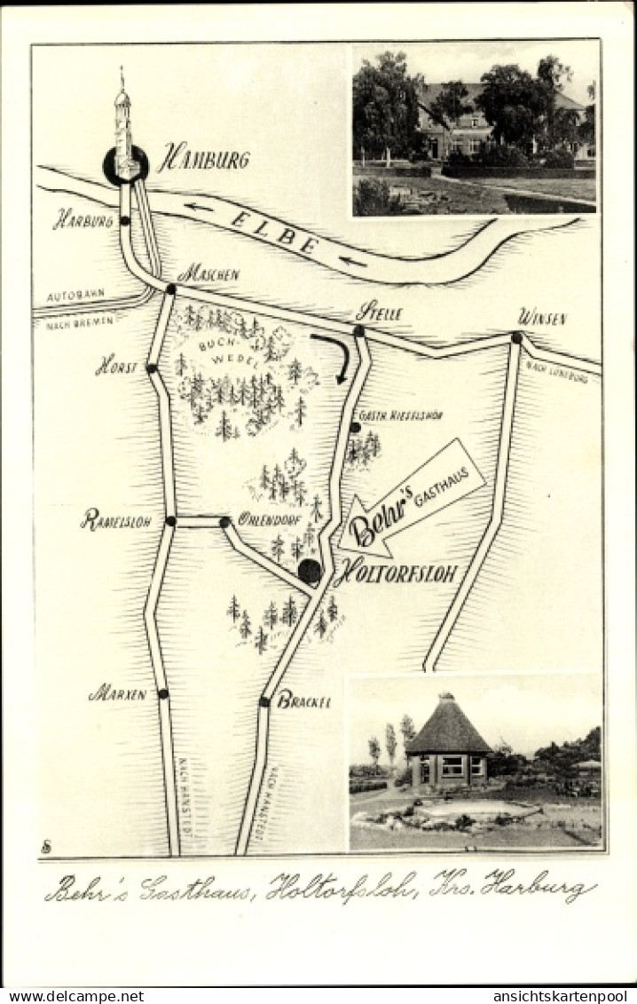 CPA Holtorfsloh Seevetal in Niedersachsen, Behr's, Gasthaus, Landkarte