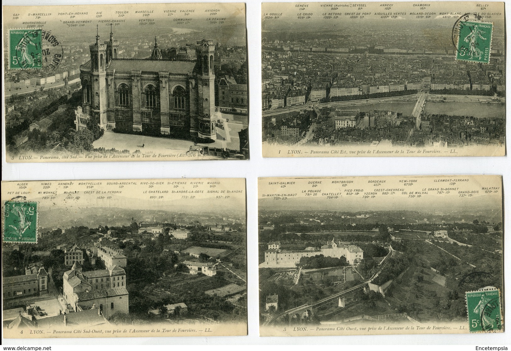 CPA - Lot de 4 Cartes Postales - France - Lyon - Panorama côté Sud Ouest - Sud - Ouest - Est - 1911 ( I11459)