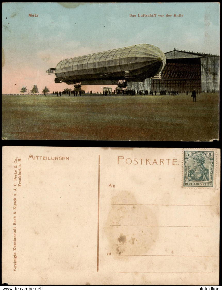 CPA Metz Flugwesen - Zeppelin und Halle, Lothringen Lorraine 1913