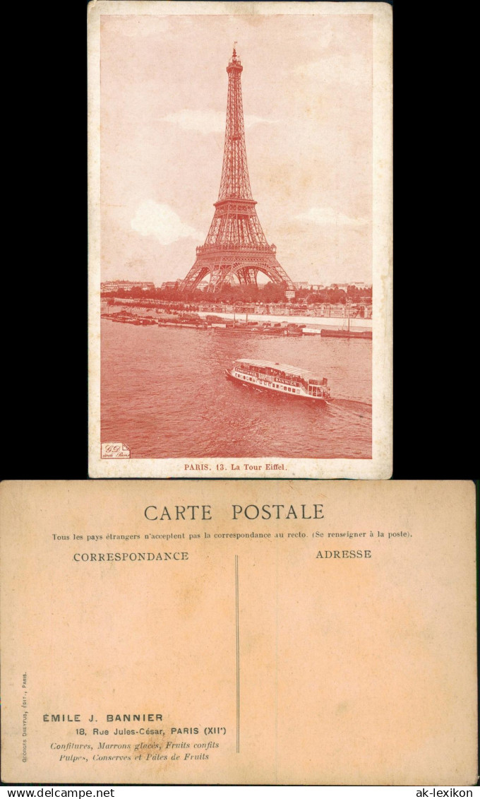 CPA Paris Seine Schiff passiert Eiffelturm Tour Eiffel 1910