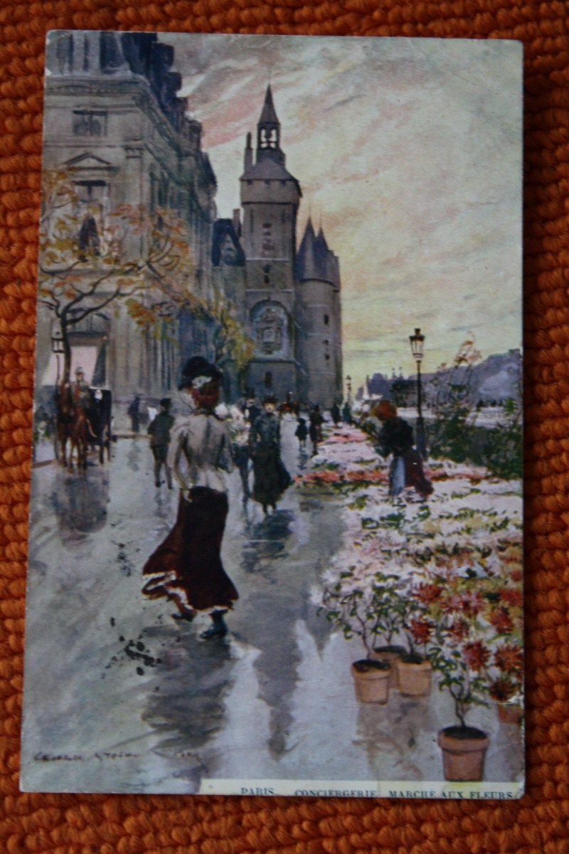 CPA Précurseur Imprimé  1903 PARIS 75 DESSIN AQUARELLE  PEINTURE Signée => CONCIERGERIE MARCHé AUX FLEURS