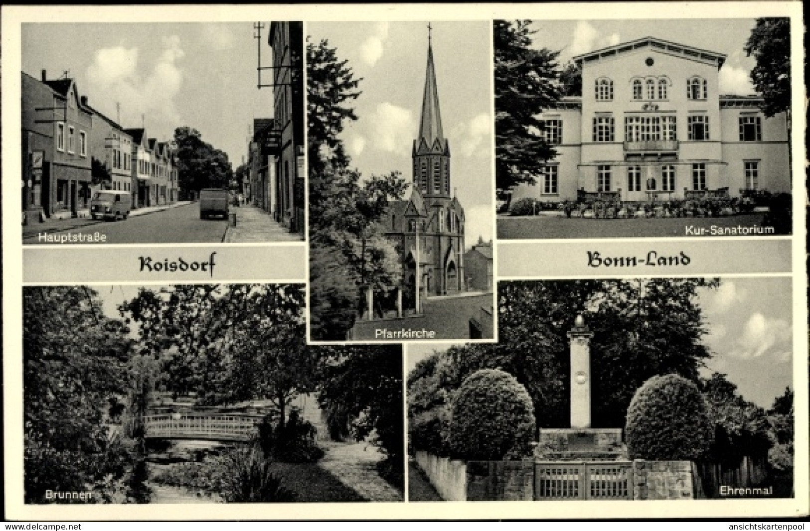 CPA Roisdorf Bornheim am Rhein, Kursanatorium, Ehrenmal, Pfarrkirche, Brunnen, Hauptstraße