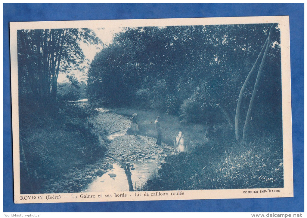 CPA - ROYBON - La Galure et ses bords - Lit de Cailloux roulés - Pécheur - Pêche