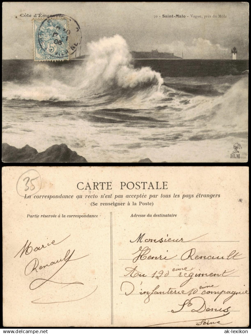 CPA Saint-Malo Saint-Malo Vague, près du Môle 1906