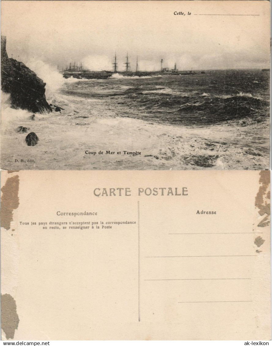 CPA Sete/Sète/Cette Bei stürmischer See - Segelboote 1908