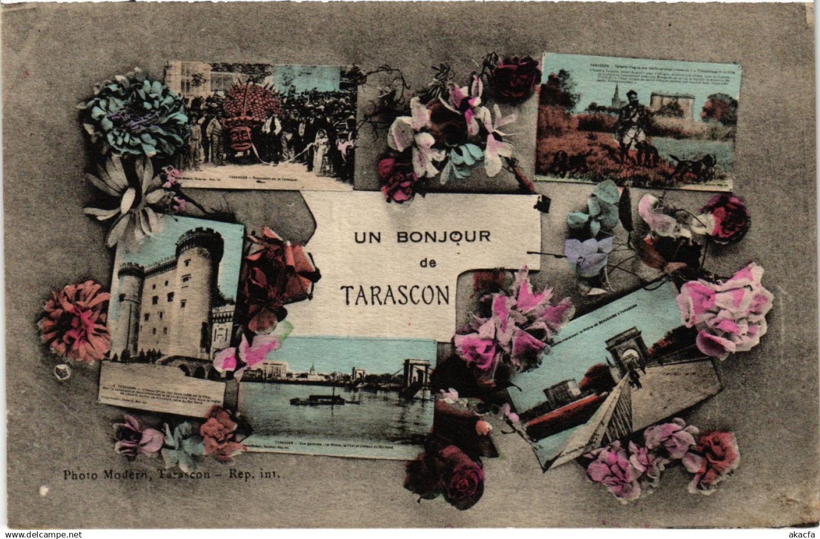 CPA TARASCON Un Bonjour de TARASCON (339854)