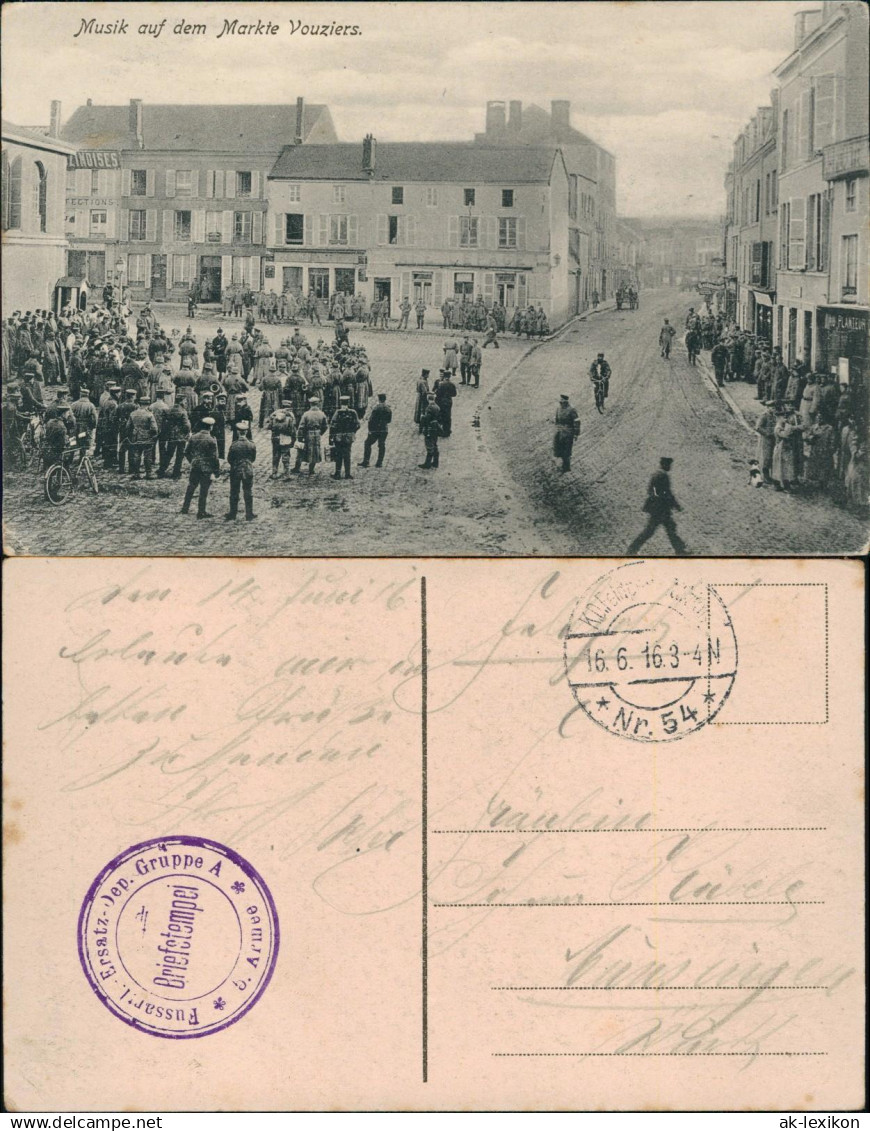 CPA Vouziers Vouziers Soldaten auf dem Markt 1916  gel. Feldpoststempel WK1