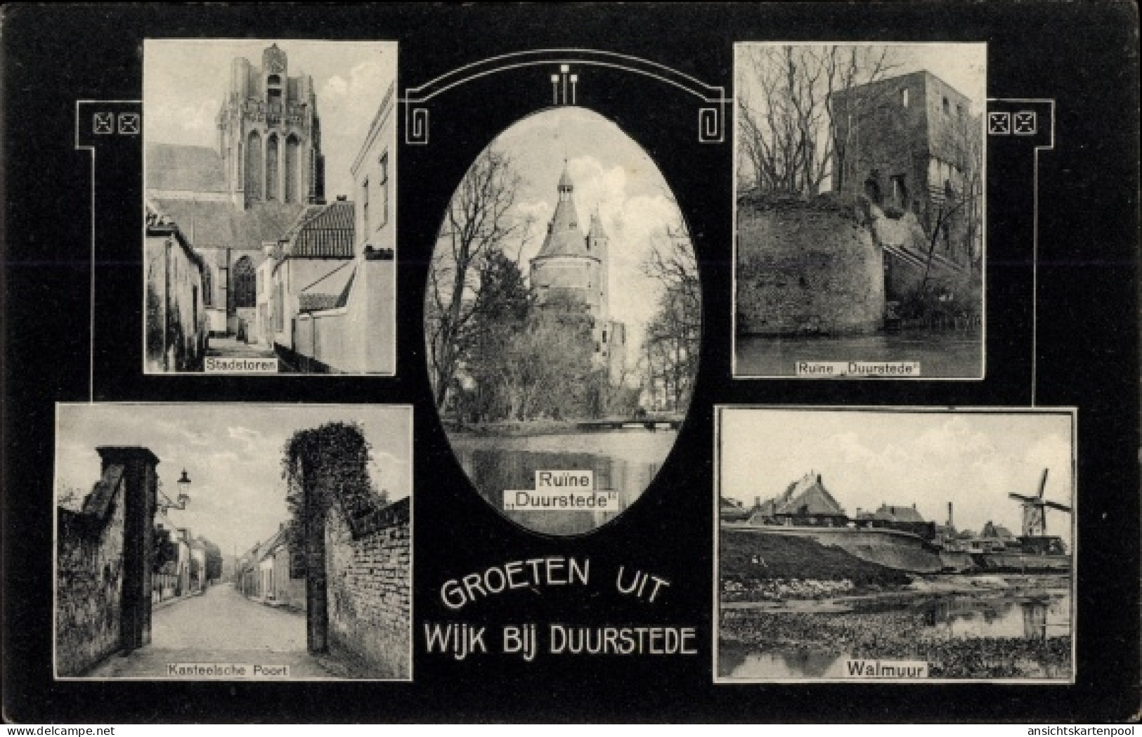 CPA Wijk bij Duurstede Utrecht, Ruine Duurstede, Walmuur, Molen, Stadstoren, Kasteelsche Poort