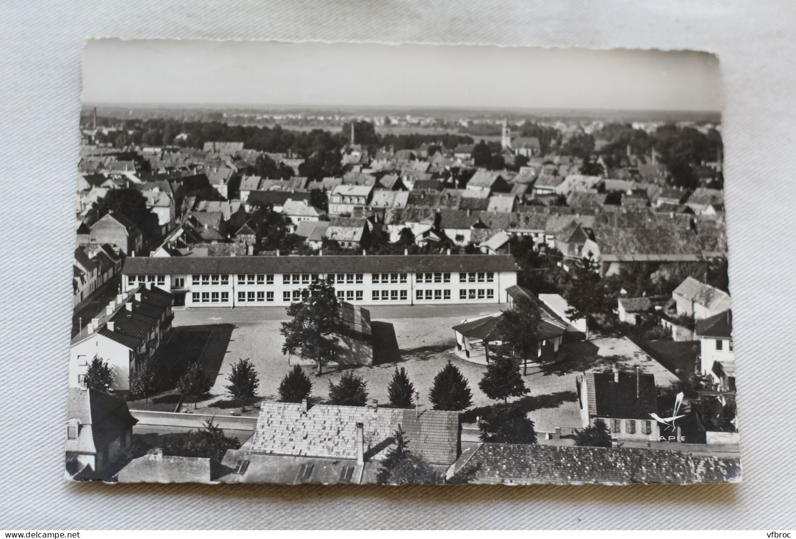 Cpm, en avion au dessus de Bischwiller, groupe scolaire, Bas Rhin 67