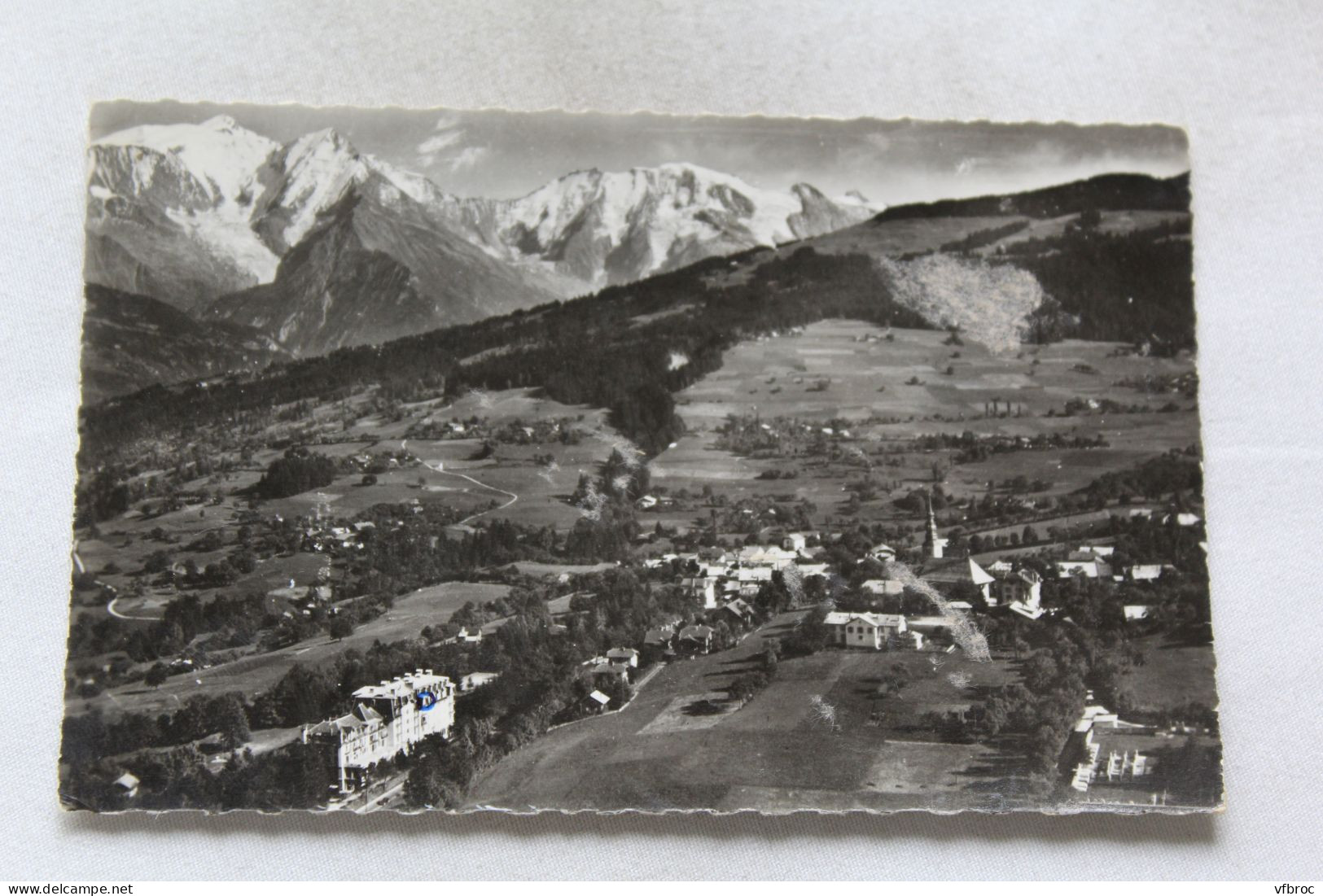 Cpsm 1961, Combloux, vue générale aérienne et massif du Mont Blanc, Haute Savoie 74