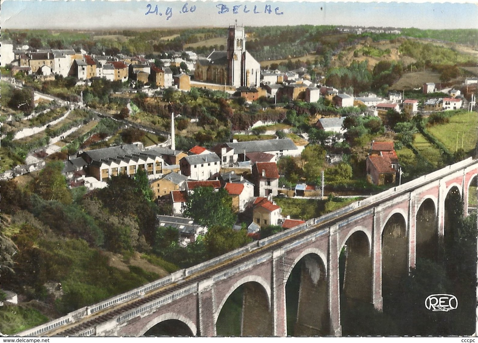 CPSM Bellac vue générale aérienne Le Viaduc Les Tanneries