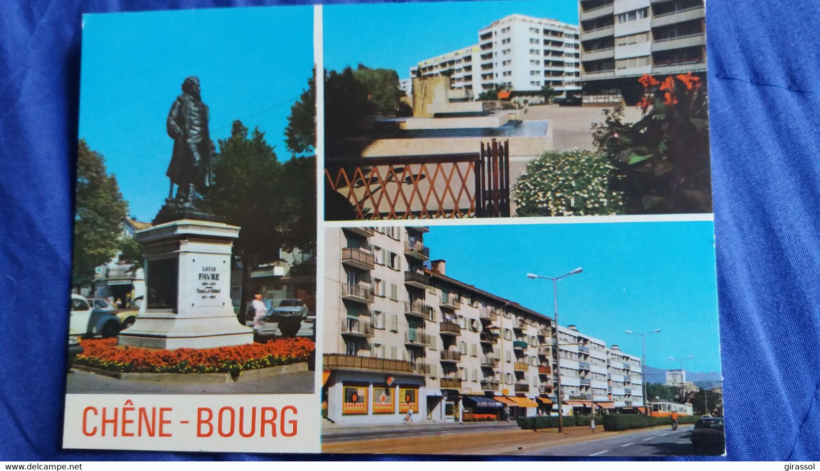 CPSM CHENE BOURG CANTON DE GENEVE STATUE LOUIS FAVRE IMMEUBLES CITE ED AESCHLIMANN