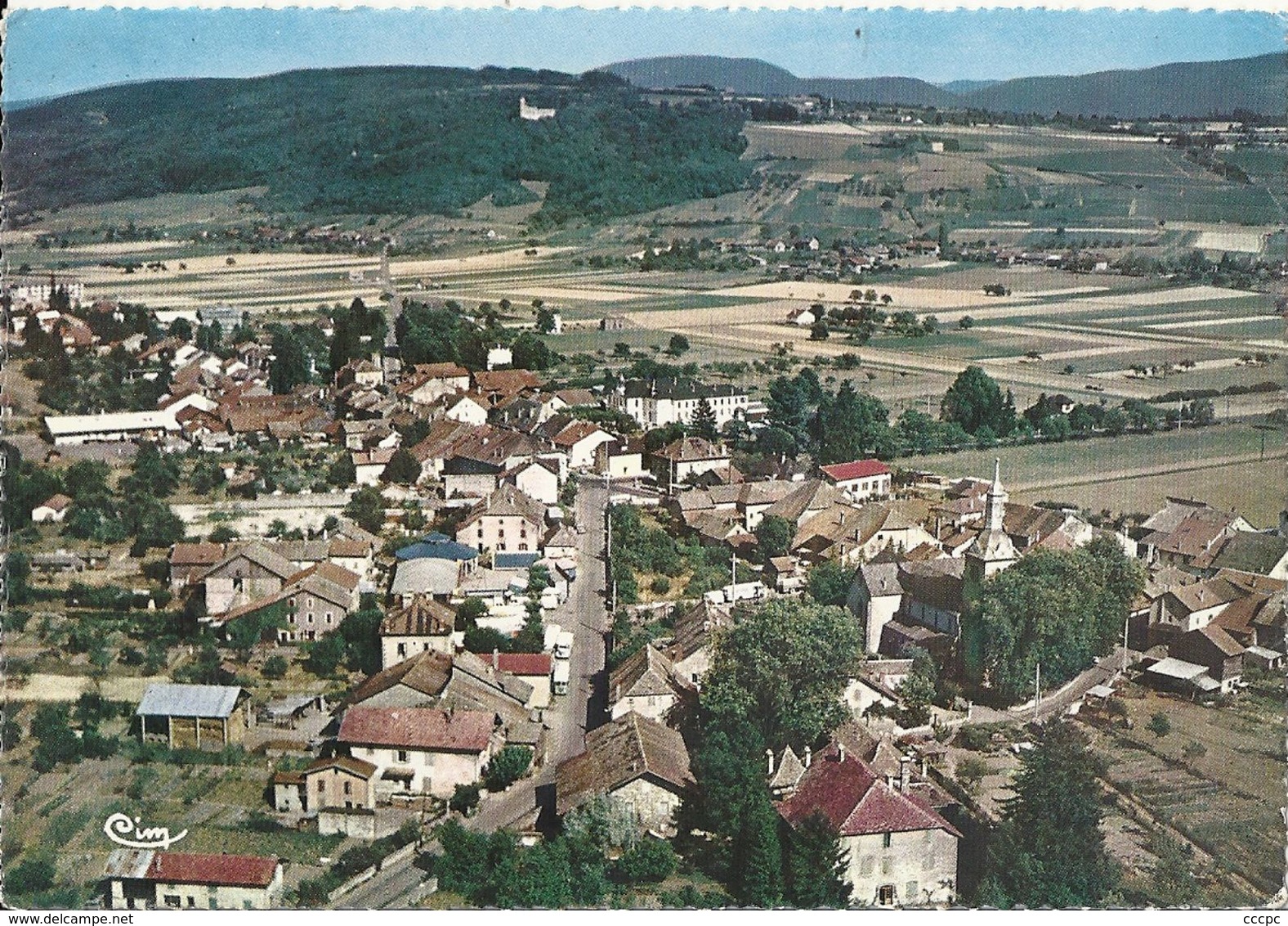 CPSM Douvaine vue générale aérienne au fond les Coteaux de Ballaison