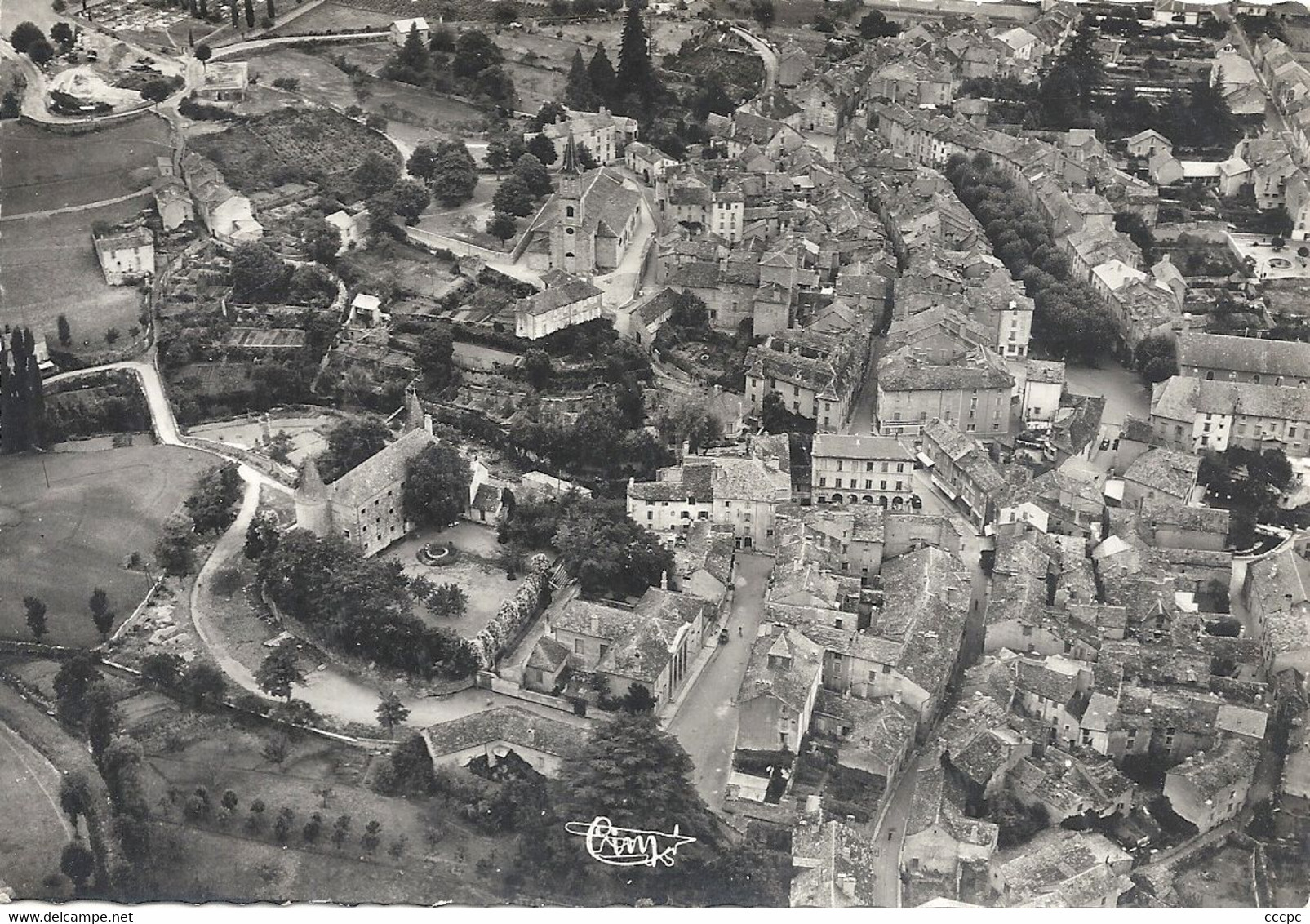 CPSM Florac Vue générale aérienne Le Château Quartier du Centre