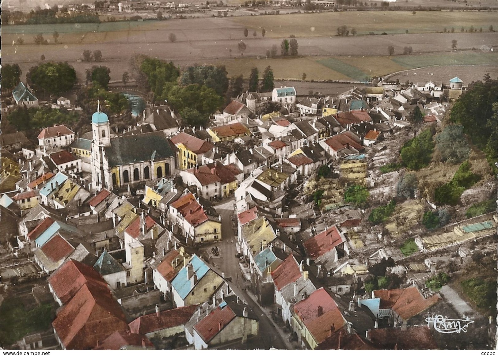 CPSM Jussey Vue panoramique aérienne au fond la Gare