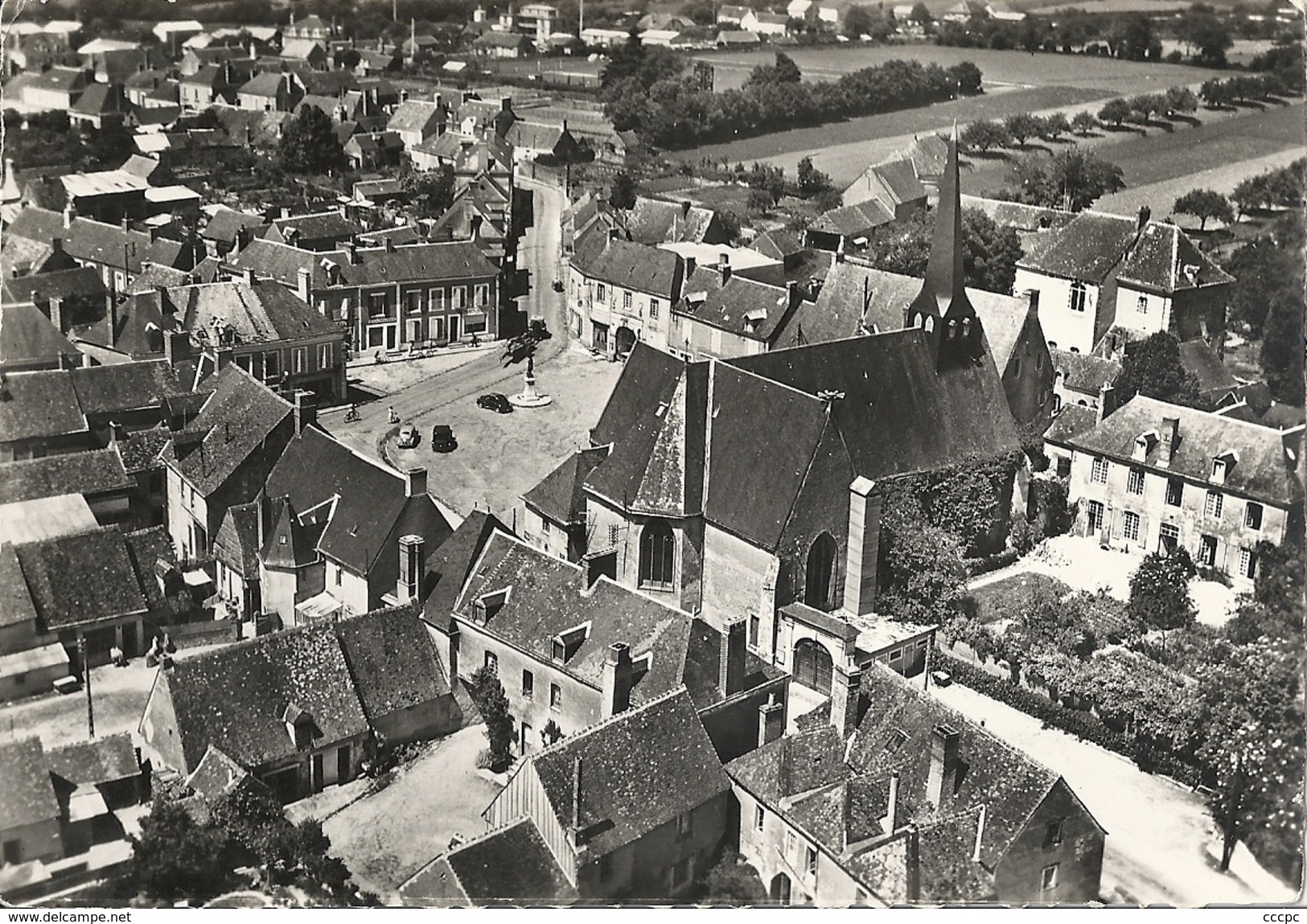 CPSM Tuffé vue aérienne L'Eglise et Rue de la Gare