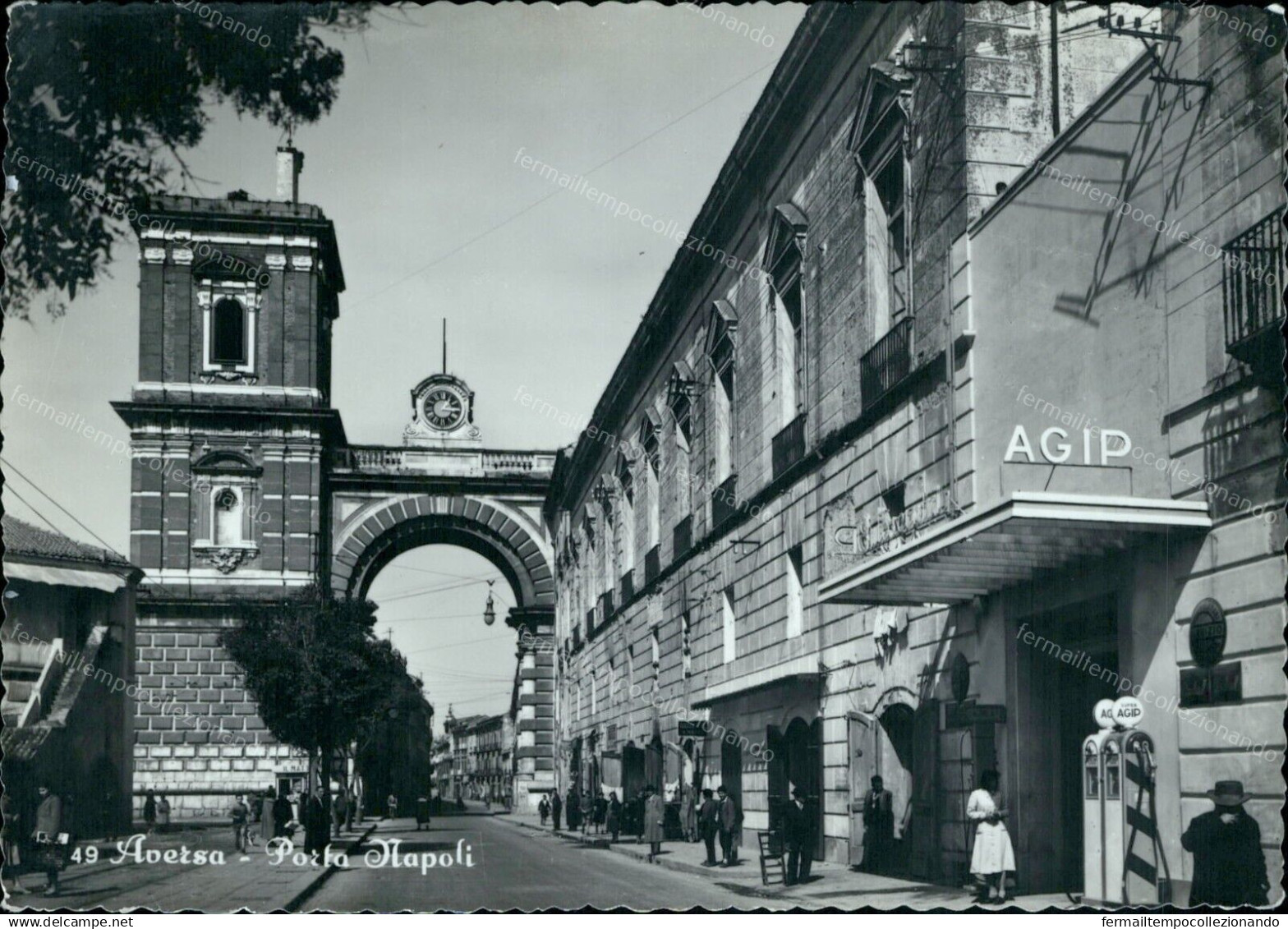 cr293 cartolina  aversa porta napoli distributore agip provincia di caserta