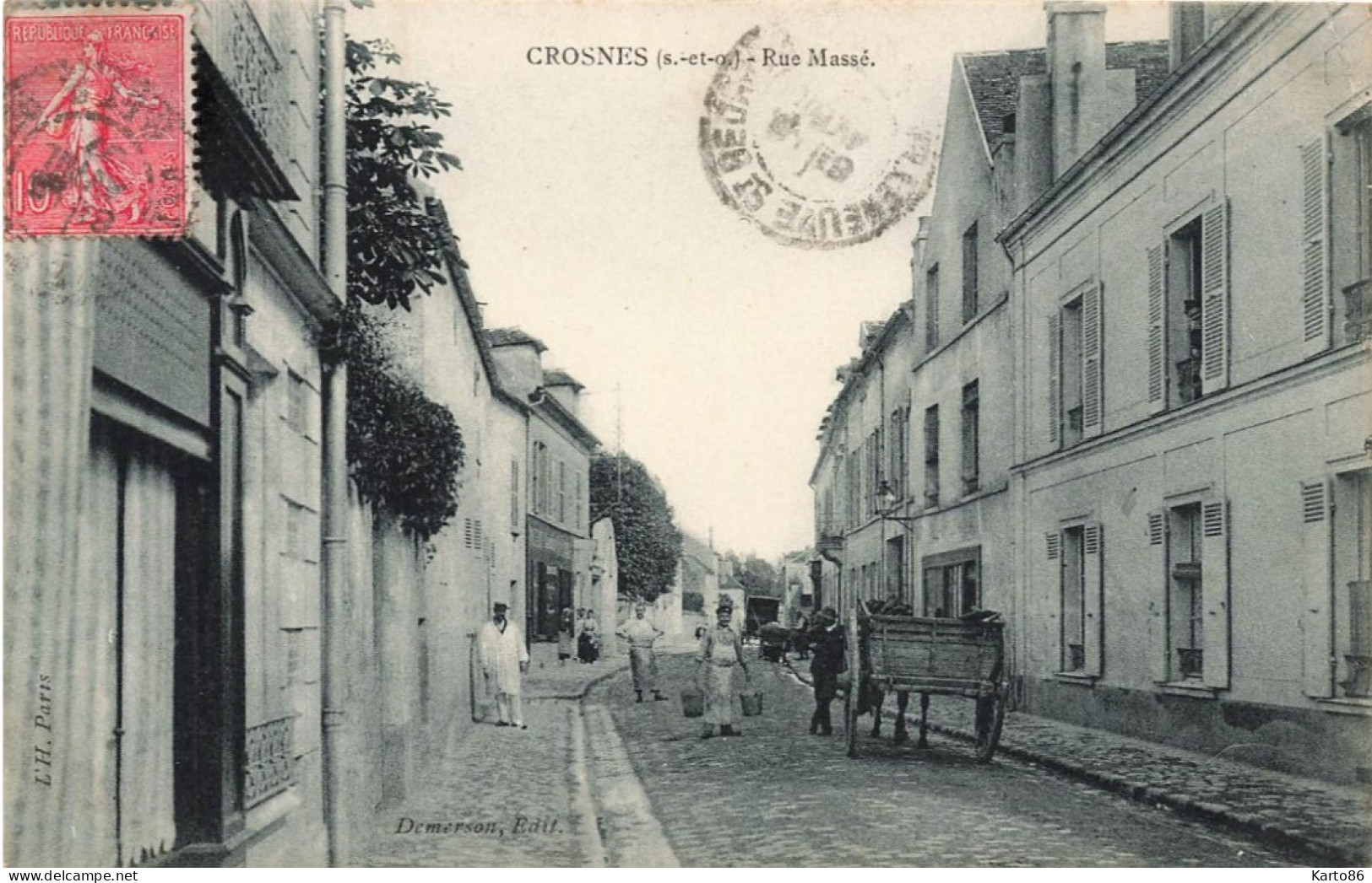 crosne * crosnes * la rue massé * attelage * villageois