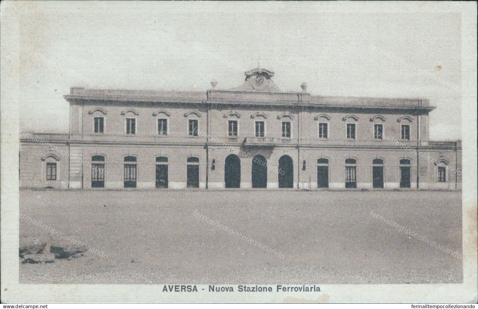 cs196 cartolina aversa  citta' nuova stazione ferroviaria 1928 caserta