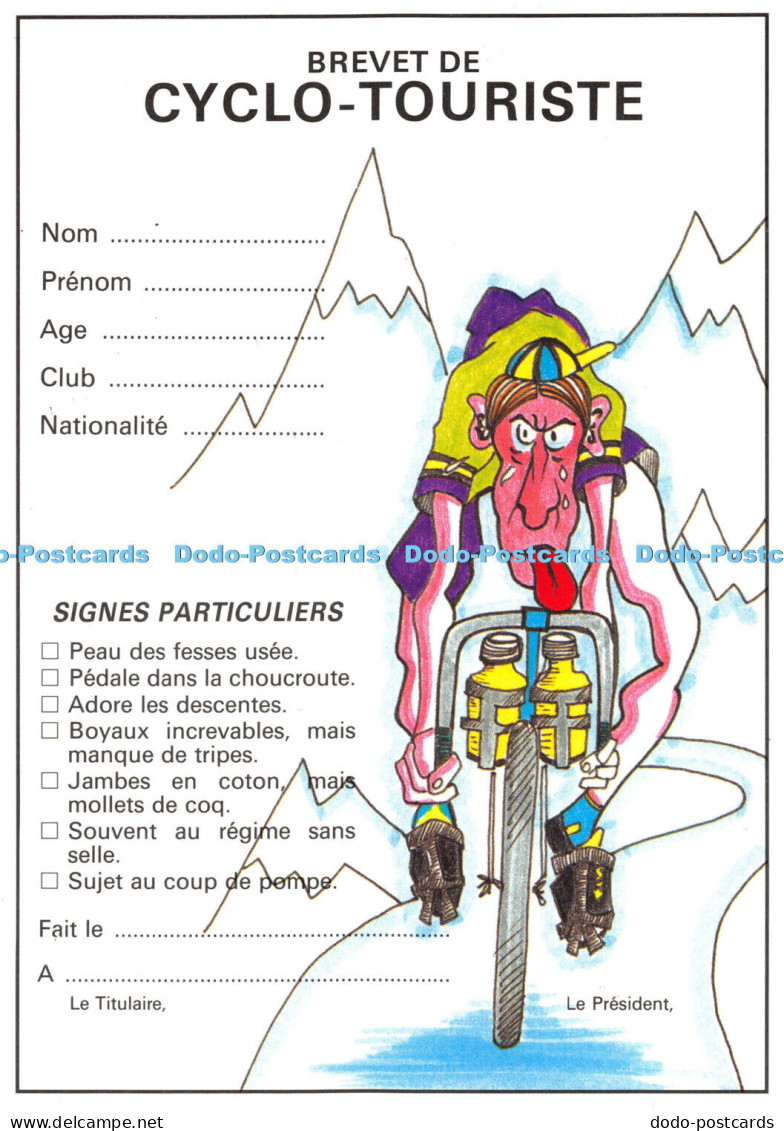 D009587 Signes Particuliers. Brevet De Cyclo Touriste. Apa Poux. Albi