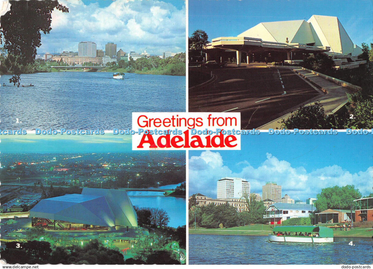 D032772 Greetings from Adelaide. Festival Centre. River Torrens with Adelaide sk