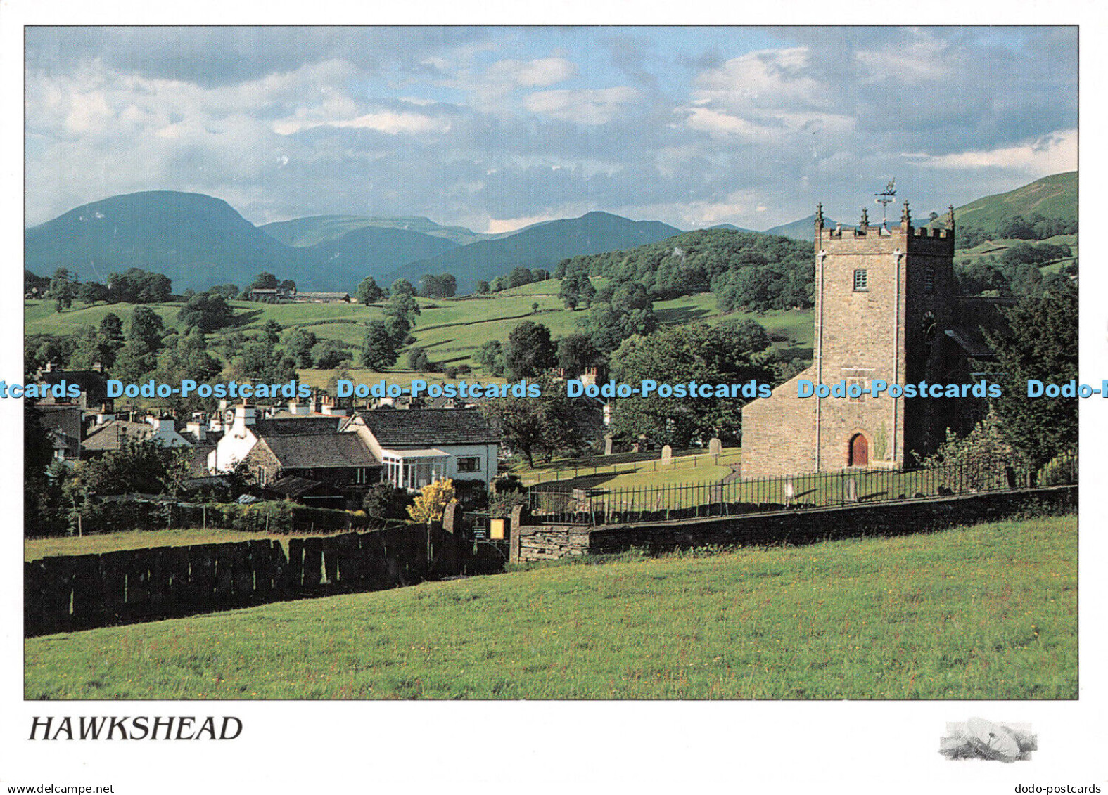 D094161 Hawkshead. View over Hawkshead to fells beyond. Millstone Cards