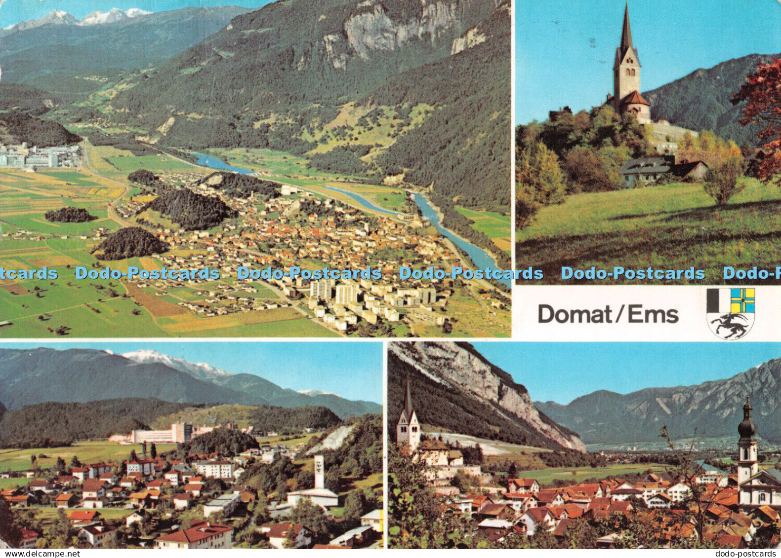 D097100 Domat. Ems. Graubunden gegen des Vorderrhein. Tal und die Brigelserhorne