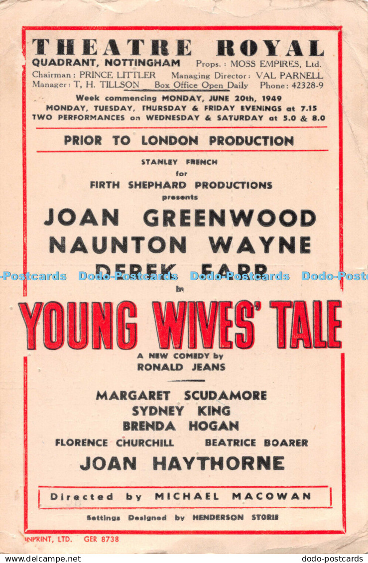 D099158 Theatre Royal. Young Wives Tale. Joan Greenwood. Naunton Wayne. Derek Fa