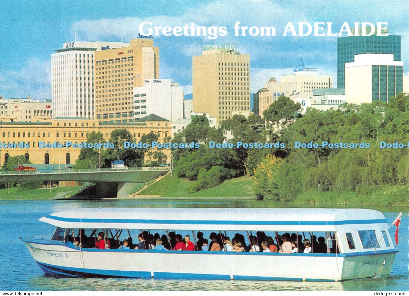 D101191 Greetings from Adelaide. Adelaide famous Popeye Boat on the River Torren